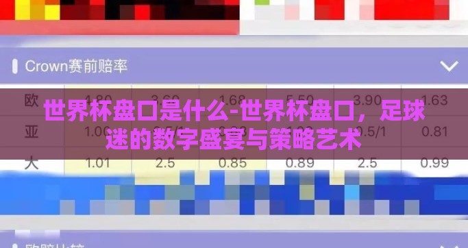 世界杯盘口是什么-世界杯盘口，足球迷的数字盛宴与策略艺术