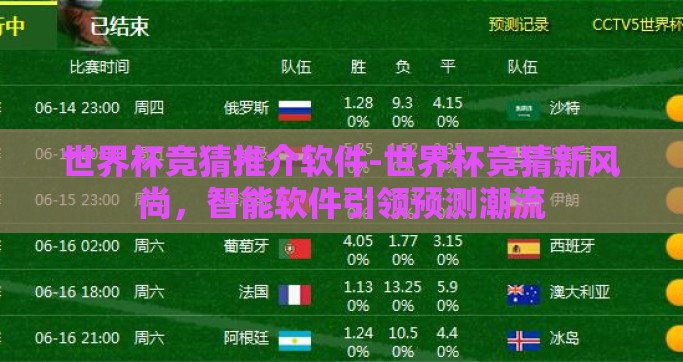 世界杯竞猜推介软件-世界杯竞猜新风尚，智能软件引领预测潮流