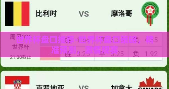 世界杯盘口推荐-世界杯盘口策略，精准预测，激情观赛