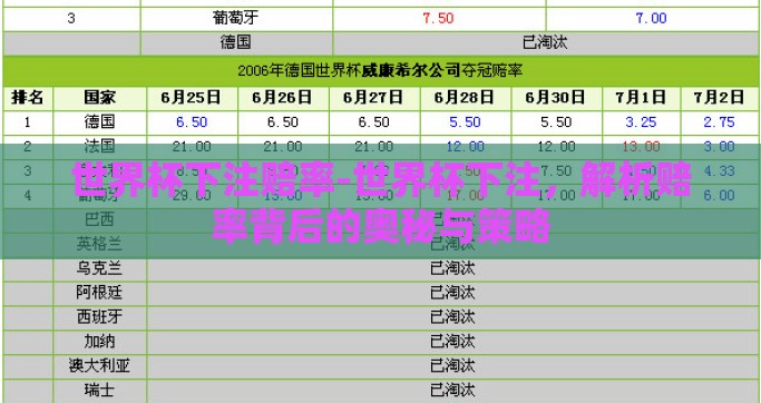 世界杯下注赔率-世界杯下注，解析赔率背后的奥秘与策略