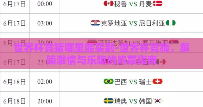 世界杯竞猜哪里能买到-世界杯竞猜，解锁激情与乐趣的购票指南