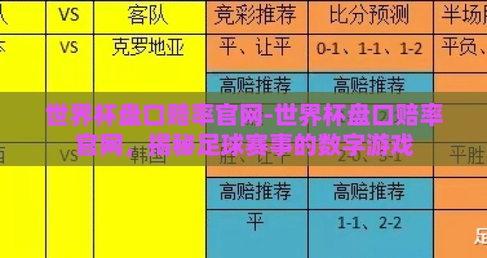 世界杯盘口赔率官网-世界杯盘口赔率官网，揭秘足球赛事的数字游戏