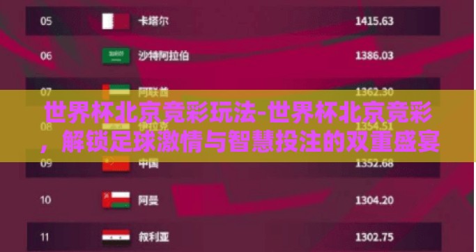 世界杯北京竞彩玩法-世界杯北京竞彩，解锁足球激情与智慧投注的双重盛宴